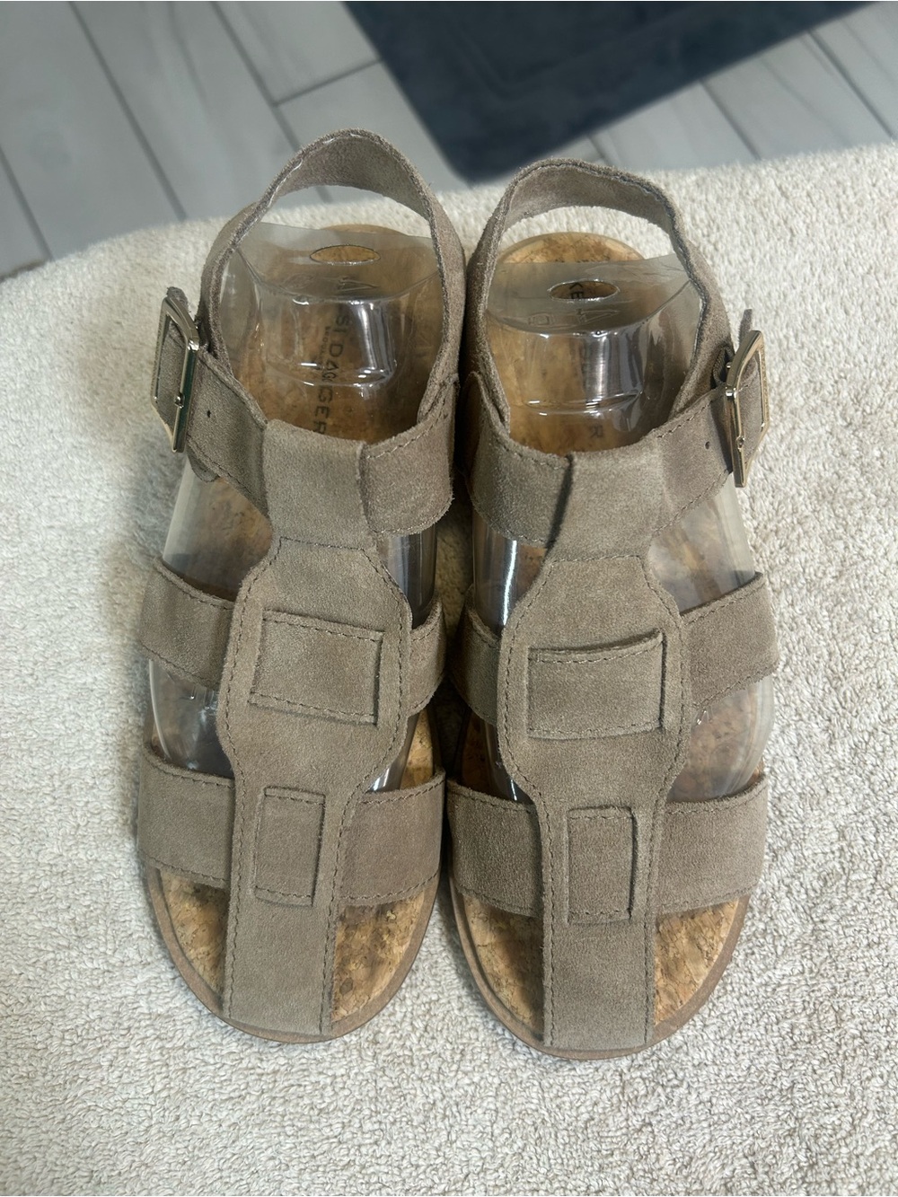 Kelsi Dagger Brooklyn fisherman style tan suede cork wedge sandals. Size 7 EUC
